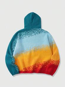 Street Life Men's Colorblock Long Sleeve Hooded Heart Embroidery Casual Knit Sweater, Winter - Blue - View 2
