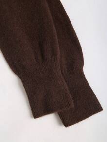 Sweetra Autumn/Winter Floral Button Cardigan With Lantern Sleeves & Wide Leg Pants Knit Two Pieces Set - Coffee Brown - View 3