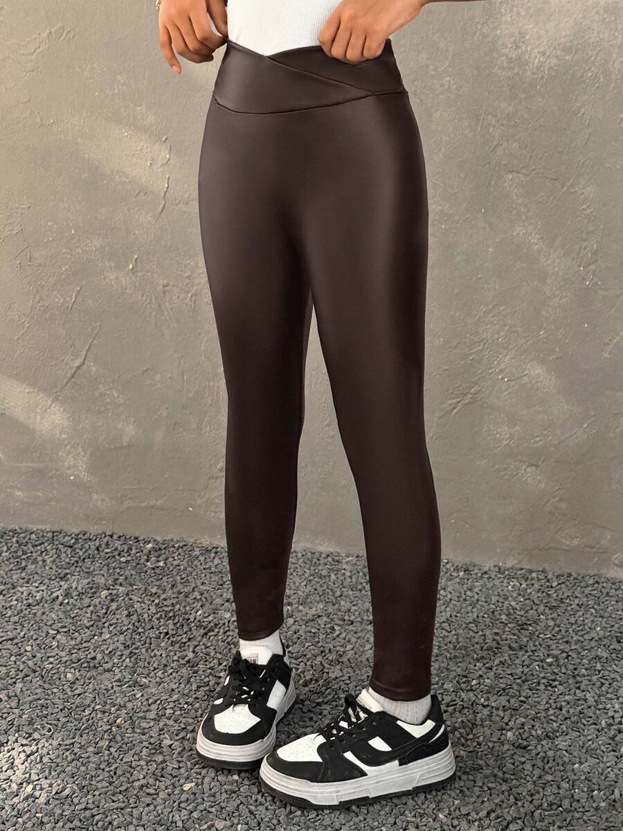 Coolane Kids Tween Girls' Winter Thermal Lined Faux Leather Leggings,Christmas,New Year,Thanksgiving ,Chic,Brown - Coffee Brown - View 1