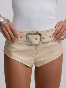MUSERA 仿皮腰带迷你短裤，适合音乐节、演唱会、锐舞派对、俱乐部、夏季、性感、秋季派对、度假、节日等场合。 - 奶油色 - 查看 1