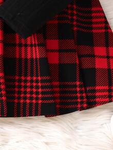 SHEIN Teen Girl Plaid Pleated Skirt And Solid Color Turtleneck Long Sleeve T-Shirt Set, Casual - Multicolor - View 5