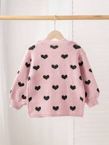 SHEIN 少女心形图案休闲针织开衫 - 淺粉色 - 查看 2