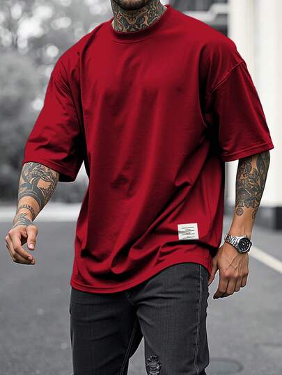 Manfinity Homme 男士休闲宽松版型贴花装饰圆领短袖T恤