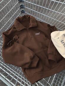 DAZY 女式撞色领口保暖内衬宽松运动衫，秋季服装