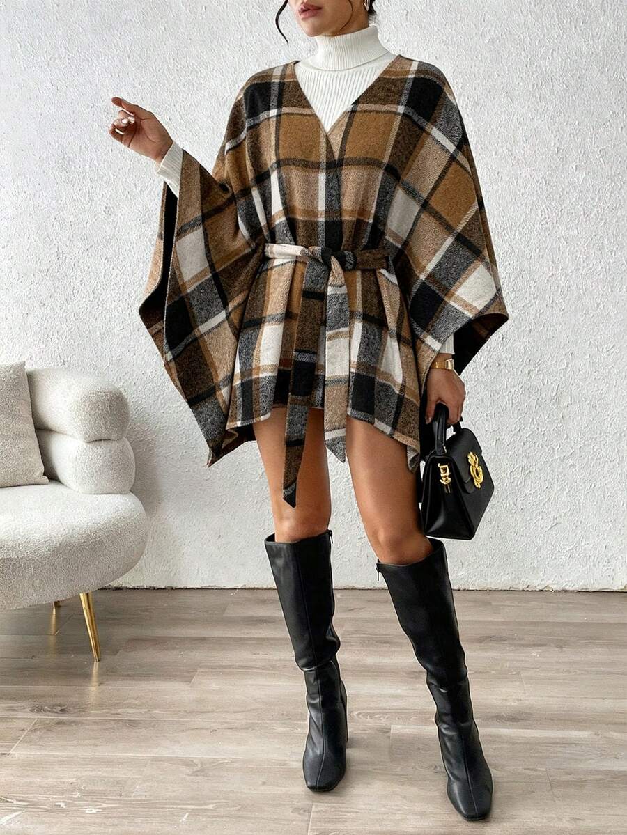 RosyDaze 女士时尚休闲格子罩衫，修身轻便外套，适合秋冬季 - 彩色 - 查看 1