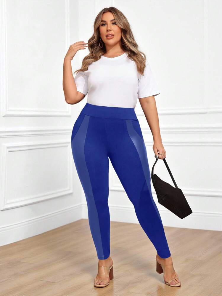 Plus Size Women's Knitted Patchwork Splice Leggings,Fall Clothes