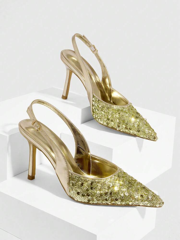 CUCCOO SZL Pointed Toe Casual Minimalist Backless Buckle Strap Women Pumps