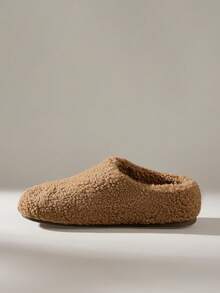 Solecia Women's Slip-On Slippers, FlatClosed Toee Mules Slouchy Slip On Wear, Fluffy Fur Slides, Autumn/Winter - Coffee Brown - View 3