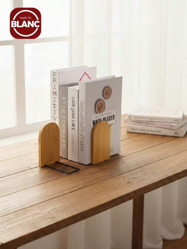 Madebyblanc 4Pcs Natural Bamboo Bookend Large Capacity Office Book Ends Anti Slip Book Stand Holder Bookshelf Ends For Home Office Library School Study Decoration Back To School
