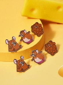 TOM & JERRY X SHEIN Pendientes de aleación de zinc con elementos casuales y de dibujos animados de moda - Dorado - Ver 3