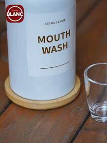 11.80Z Glass Mouthwash Dispenser ForBathroom With Stainless Steel & BambooNozzle, Mouthwash Cup Reusable, BambooTray, And Elegant Gold Sticker.(Clear - Multicolor - View 4