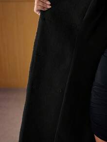 MOTF PREMIUM WOOL PEAK COLLAR DOUBLE BREASTED OVERCOAT - Black - View 7