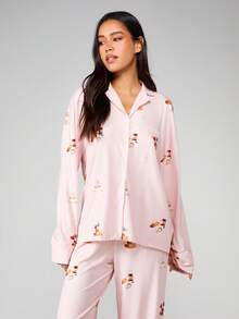 MISSGUIDED Bộ đồ ngủ thoải mái với họa tiết đồ ăn dễ thương cho kỳ nghỉ thư giãn và đồ ngủ - Hồng - Xem 3