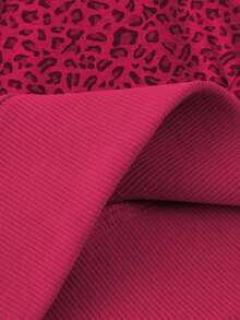 INAWLY 女士休闲豹纹圆领长袖运动衫，秋季 - 玫紅色 - 查看 4