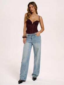 SHEIN BAE Women's Contrast Lace Bodysuit, Sexy & Fitted