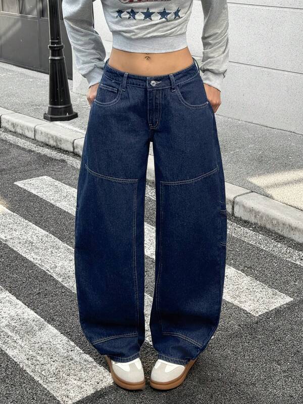 Jeanoix 女士时尚休闲百搭Y2K阔腿喇叭牛仔裤