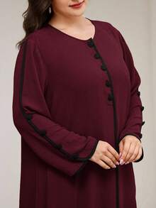 Veilorie Đầm kiểu Ả Rập thiết kế nút cổ tròn tay dài cỡ lớn cho nữ - Màu Đỏ Sâu - Xem 5