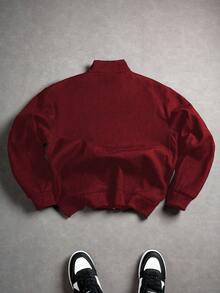 PAVTROS 男士秋季哥特字母印花撞色滚边拉链休闲夹克 Y2K 拉链男士街头风拉链短款拉链男士红色拉链运动夹克 - 紅色 - 查看 2