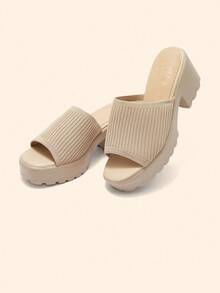 CUCCOO BASICS Sandalias de tacón alto con suela gruesa color albaricoque, de moda para ir al trabajo, de compras, citas y fiestas