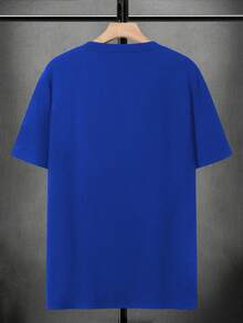 Manfinity Homme 男士字母图案圆领休闲宽松T恤 - 寶藍色 - 查看 4