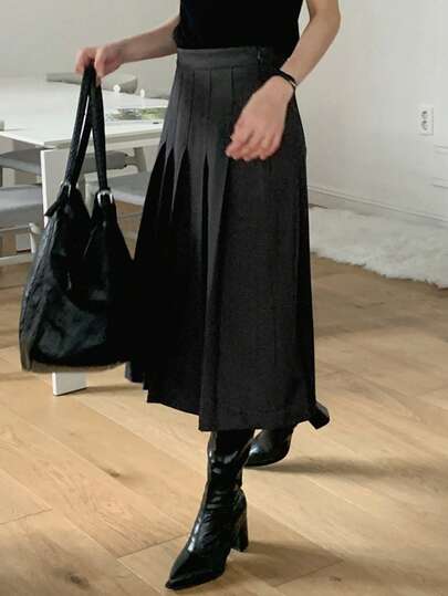 DAZY 高腰宽松A字百褶裙，显瘦女裙，秋冬新品