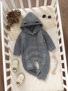 SHEIN 男婴纯色休闲可爱毛衣连体衣 男婴连体裤 婴儿连帽连体衣 婴儿针织连体衣 冬季婴儿服装 婴儿毛衣套装 婴儿连帽开衫 婴儿毛衣连体衣 婴儿针织套装 冬季婴儿服装 男婴保暖连体衣 婴儿针织套装 保暖连体衣 - 灰色 - 查看 5