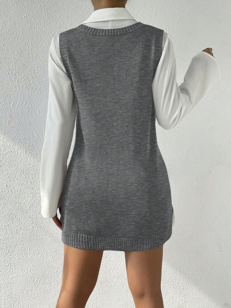 Plus Size Deep V-Neck Basic Knit Sweater Vest Dress. Parties, Music Festivals, Home Wear, Back-To-School Events, Gifting, And Shopping.Fall Sweaters,Sweater Vest,Winter Clothes,Knitted Dress