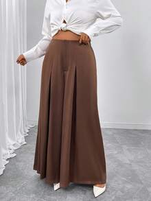 Gloray Plus Size Women Casual Wide Leg Pants, Autumn - Brown - View 8