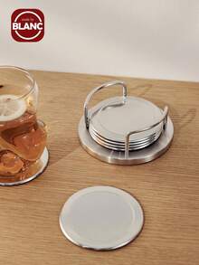 1set/7pcs Vintage Stainless Steel Coasters, Includes Coaster Holder & 6 Coasters - Multicolor - View 4
