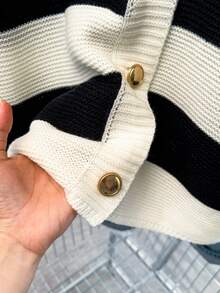 GlowEve CURVE Plus Size Striped Knit Cardigan, Loose And Slimming, Casual Outerwear For Autumn/Winter - Apricot - View 6