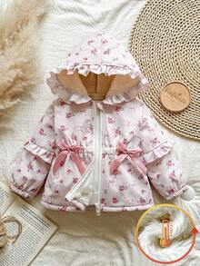 Vintaside Kids Áo khoác trùm đầu họa tiết nơ hoa giản dị cho bé gái, mùa thu/đông - Nhiều màu - Xem 1