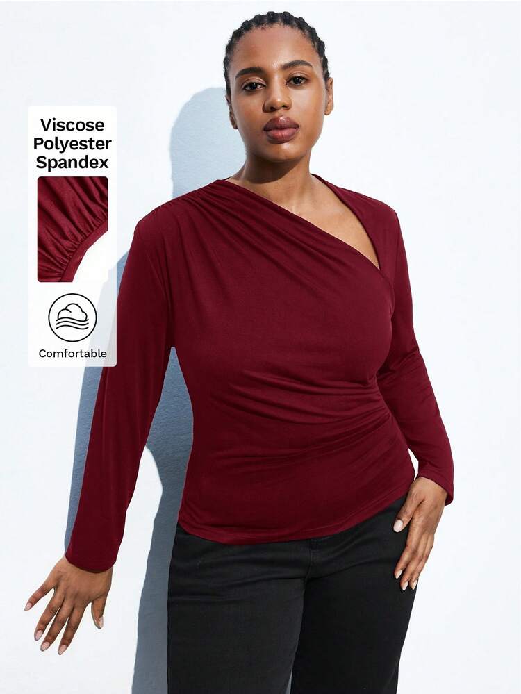 SHEIN Maija Tee-shirt ajusté à col roulé noir manches longues, confortable. Idéal pour l'automne et l'hiver. Convient pour les femmes, Noël, Nouvel An, Thanksgiving, vintage, enseignantes, sorties, tenues de bureau décontractées, soirées, femmes rondes. Mode polyvalente, confortable, élégante, pour un port quotidien.