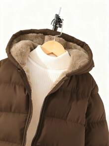 SHEIN 1 件青少年女孩休闲棉服外套，中长款，百搭秋冬