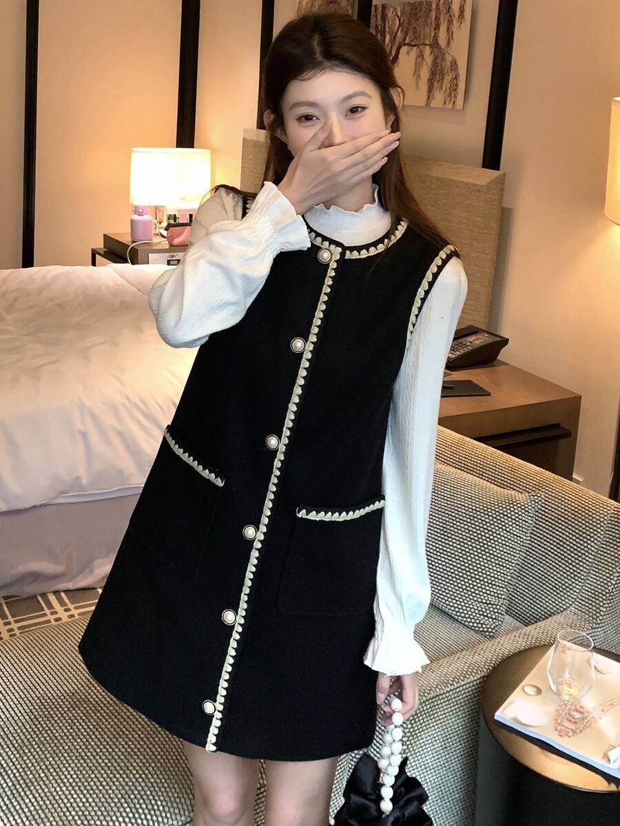 DAZY 韩版女士宽松无袖优雅中长连衣裙 - 黑色 - 查看 1