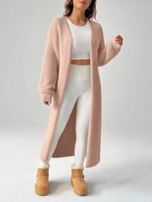 SHEIN PETITE Women's Warm Cardigan For Outings In Autumn And Winter - Dusty Pink - View 4