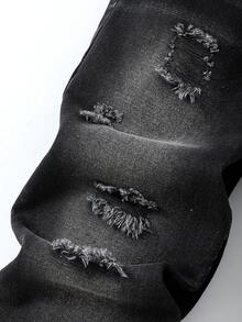 Calça jeans rasgada para meninos pré-adolescentes, jeans preto, estilo casual de rua, mistura de algodão confortável, adequada para uso diário, escola, passeios, temporada de volta às aulas, novidade - Preto - Ver 7