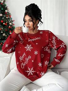 Elenzga Sudadera elegante con estampado navideño talla grande, adecuada para el transporte, otoño/invierno