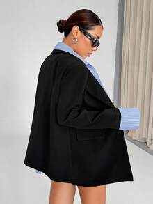 SHEIN Unity Color Block Striped Patchwork Women Blazer Jacket, 2 In 1 Design Fall Cloth For Women