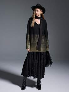 MYSTAURA Sweater Rajut Ombre Modis untuk Wanita, Cocok untuk Beraktivitas Sehari-hari, Musim Gugur/Dingin - Hitam - View 6