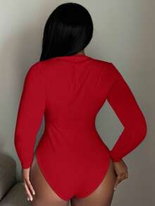 Alexandranx Solid Slim Fit Spring Women Bodysuit ,Petite Women - Red - View 2