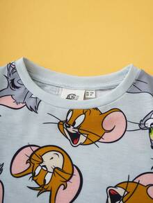 TOM & JERRY X SHEIN 小男孩可爱卡通全身印花圆领长袖针织T恤 - 灰色 - 查看 5