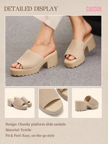 CUCCOO BASICS Sandalias de tacón alto con suela gruesa color albaricoque, de moda para ir al trabajo, de compras, citas y fiestas