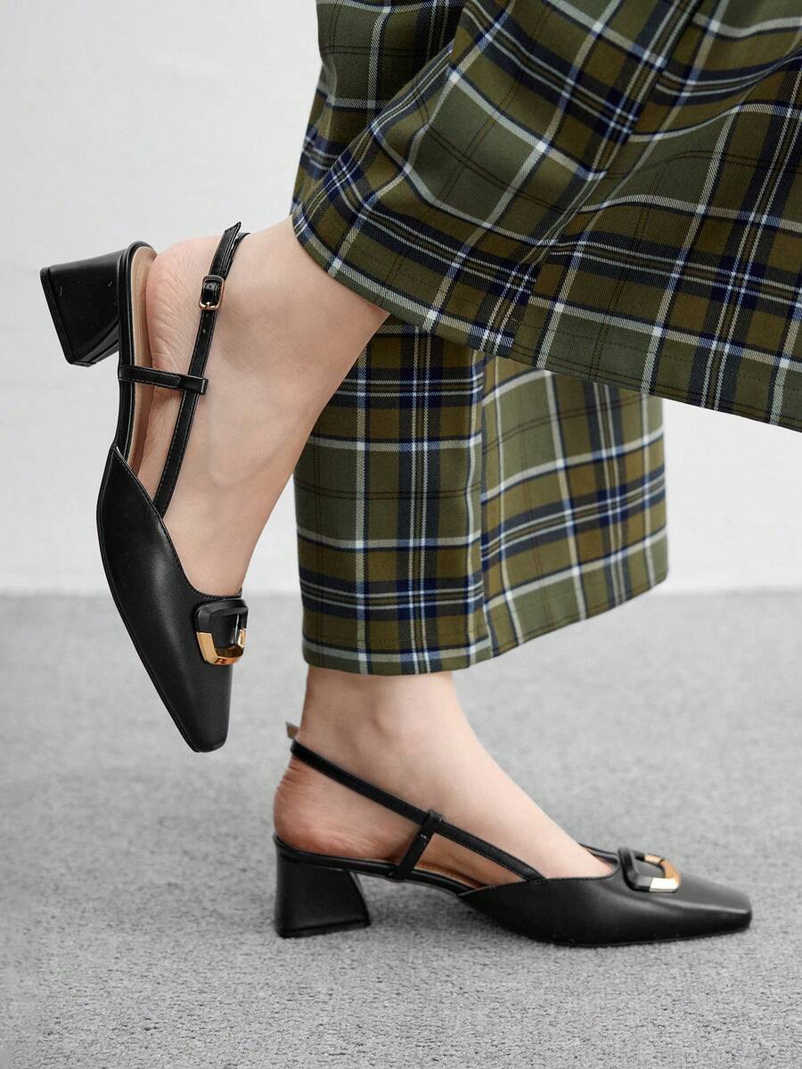 CUCCOO BIZCHIC Décolleté con punta affusolata, tacco alto chunky, cinturino posteriore nero, eleganti, adatte per pendolarismo quotidiano, lavoro e outfit da ufficio