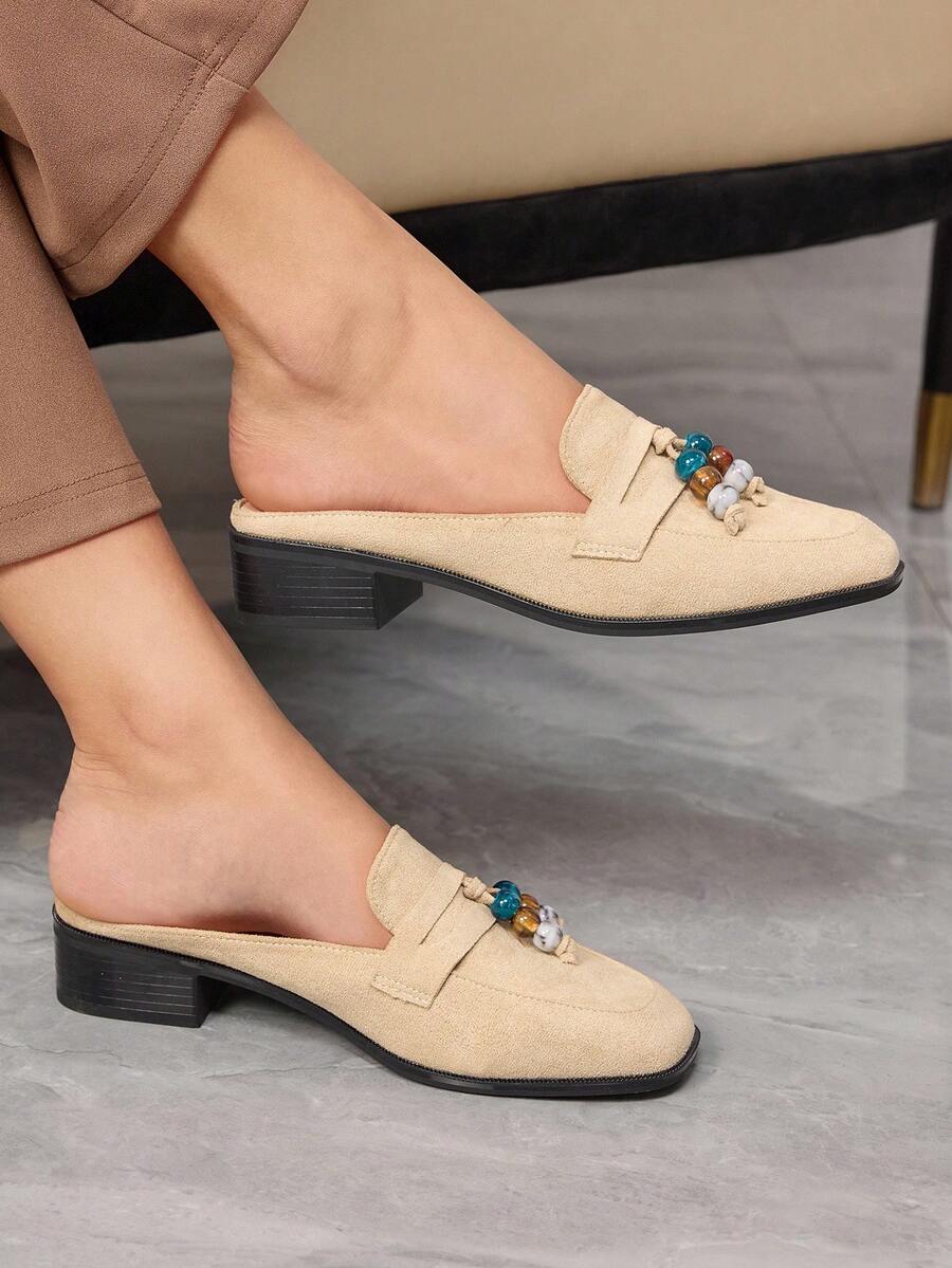 Sleekvia Women's Slip-On Loafers, British Style Thick Heel Casual Shoes, New Autumn/Spring Commuting Shoes - Apricot - View 1