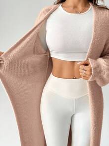 SHEIN PETITE Women's Warm Cardigan For Outings In Autumn And Winter - Dusty Pink - View 6