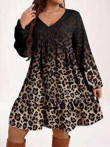 EMERY ROSE Plus Size Casual Ombre Leopard Print Dress New Year Party - Multicolor - View 5