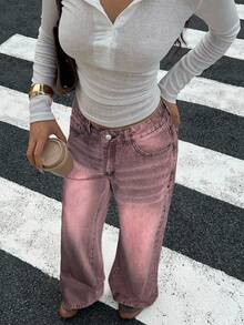 Siren Gaze Women's Casual Mid-Waist Versatile Loose Straight Leg Jeans With Pockets Burgundy Christmas Red - Burgundy - View 6