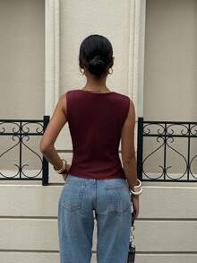 Siren Gaze Women's Asymmetric Neck Draped Ruched Waist Blouse, Sexy Elegant Office Lady Top, Featuring Metal Button Decor On Shoulder, Fashionable, Commute, Elegant, Sexy, Holiday, Beach, Hawaii, Draped Neck, Outerwear Summer Christmas New Year Red,Red Top,Christmas Burgundy,Red Tops For Women Casual - Burgundy - View 2