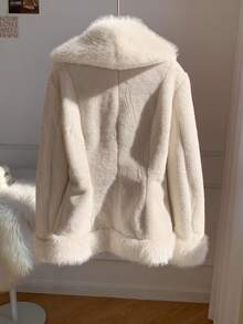 Comfortcana Women's Fashionable Elegant Beige Faux Fur Coat, Autumn/Winter Faux Fur Jacket - Beige - View 2