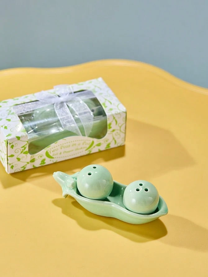 Joivida 1 件陶瓷“Two Peas In A Pod”盐和胡椒瓶套装,12 厘米/4.72 英寸,可爱礼盒,优雅家居装饰,婚礼礼物,厨房配件 - 綠色 - 查看 1